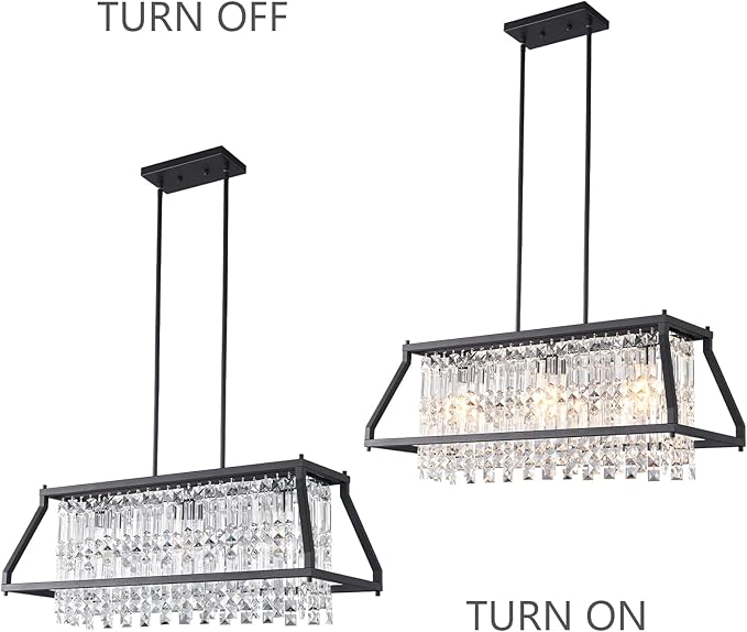 LMQNINE Chandeliers for Dining Room, 3-Light Trapezoidal Industrial Dining Room Light Fixture Farmhouse Chandelier Crystal Pendant Lights Kitchen Island Living Room (Black 30.7 inch)