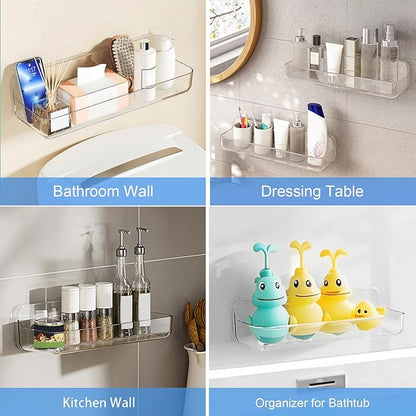 Diesisa Acrylic Wall Mounted Shower Caddy, Clear, Large Size 4D x 12.8" W x 3.3" H, Acrylic Shelf, No Drilling Walls Adhesive Shelf, Bathroom Shelves with Self Adhesive Tape for Bathroom, Kitchen