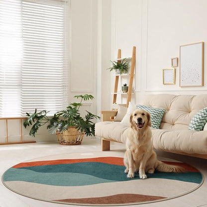 Mountain Round Rugs 6ft, Large Non Slip Circle Rug for Living Room Washable Boho Sunrise Sunset Bedroom Rug, Colorful Stain Resistant Round Carpet for Dining Room Nursery