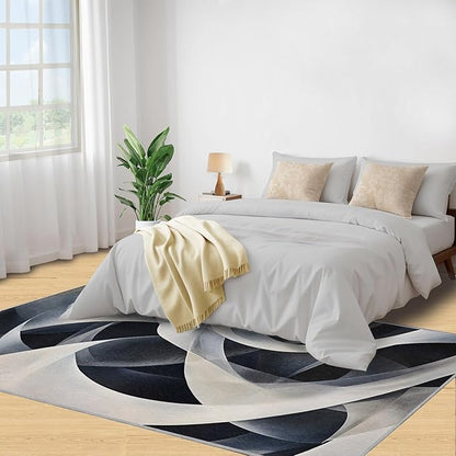 Abstract Lines Area Rug 4x6 Washable Rug Geometric Stripes Rugs for Living Room Minimalism Non Slip Carpet Floral Print Mat Bedroom Bathroom