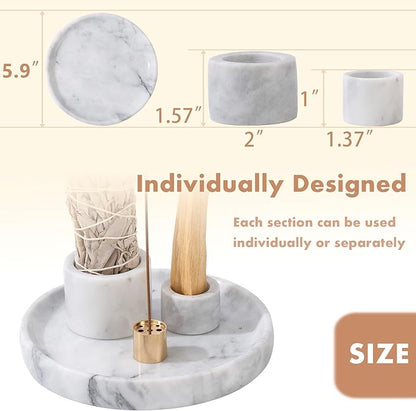 4 in 1 Marble Incense Holder, Natural Marble Incense Burner for Meditation, 9 Incense Holes Suitable for Most Incense Types (White)
