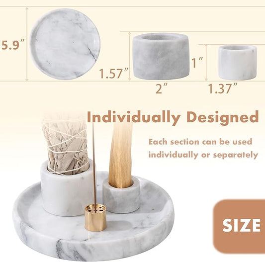 4 in 1 Marble Incense Holder, Natural Marble Incense Burner for Meditation, 9 Incense Holes Suitable for Most Incense Types (White)