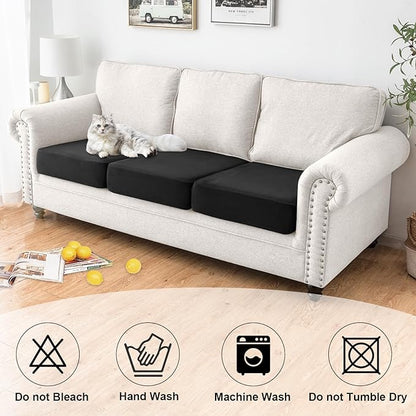 NAISI Waterproof Couch Cushion Covers Thick Velvet Fabric Washable Sofa Slipcovers 3 Pieces Individual Sectional Couch Covers with Elastic Bottom(3 Pcs for 3-Seat or Backrest,Black)