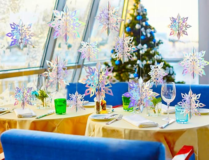 GuassLee Christmas Hanging Snowflakes Decorations Clearance 30pcs 3D Iridescent Paper Snowflakes Snow Flakes Garland for Winter Wonderland Frozen Christmas Birthday Party Decorations