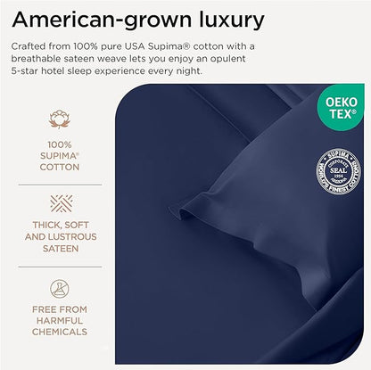 Threadmill American Supima King Size Cotton Sheets, 1000 Thread Count, 4 Piece Luxury Bed Sheets for King Mattress, 5 Star Hotel Quality Sheets with Elasticized Extra Deep Pocket, Folkstone Blue
