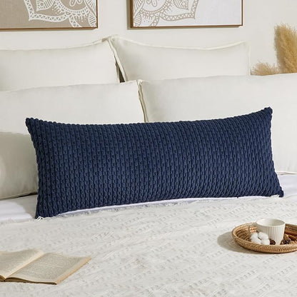 Kevin Textile 20x54 Inch Long Body Lumbar 1 Pack Boho Decorative Throw Pillow Cover Soft Striped Corduroy Rectangle Cushion Case Farmhouse Accent for Living Room Couch Sofa Bed, Navy Blue
