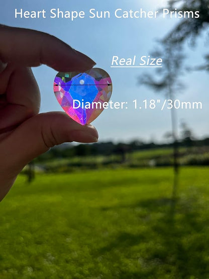 5Pcs Small Suncatchers Crystal Prisms, Hanging Sun Catcher with Glass Prism, Crystalsuncatcher Rainbow Maker for Garden Fantasy Aesthetic Home Decor, Windows, Room, Heart Shape