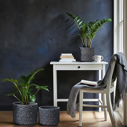 Yundu Concrete Planter Set of 3, 14.5 & 12.6 & 10.2 inch Flower pots. Modern planters for Outdoor Plants with Drain Hole Suitable for Home, Office and Other Indoor and Outdoor décor