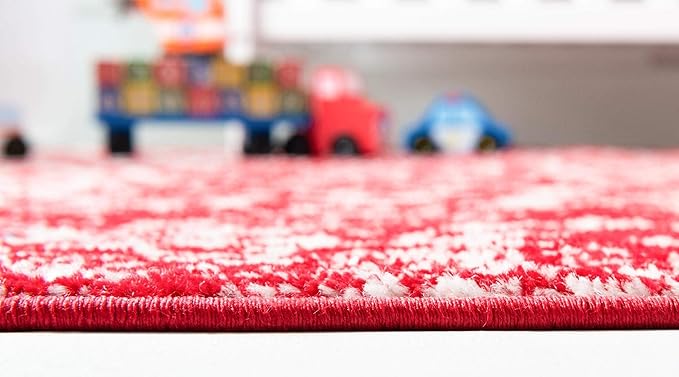 Rugs.com Arlington Collection Rug – 8 Ft Round Red Medium-Pile Rug Perfect for Kitchens, Dining Rooms