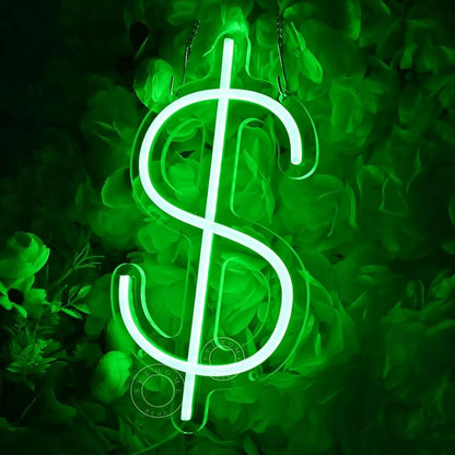 SYLHOME Dollar $ LED Neon Light Sign Money Home Bedroom Game Room Business Pub Store Bar Shop Office Wall Decor Sign Birthday Decor 5V USB Green 11.81" X 6.3"