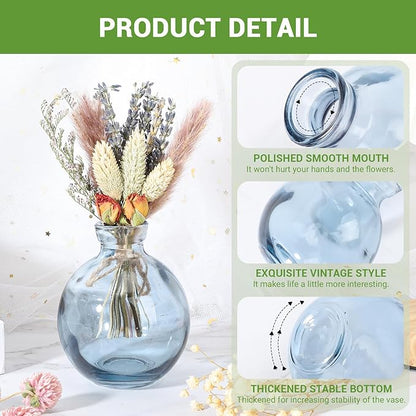 Suream Blue Small Vase, 3 Packs Decorative Bud Vases in Bulk for Centerpieces, Mini Vases for Rustic Wedding Floral Arrangements Home Decorations