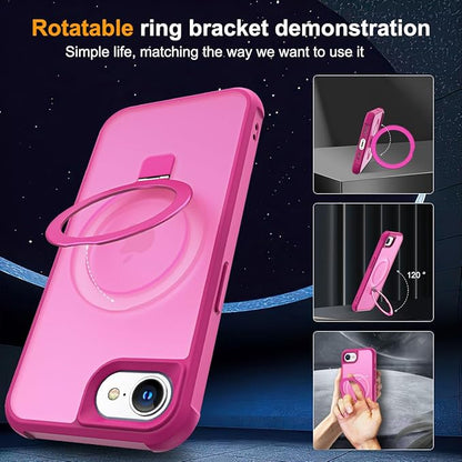 Compatible with iPhone 16E Case with Invisible Magnetic O-Ring Stand Military-Grade Translucent Case for iPhone 16E 6.1" 2025 [Compatible with Mag-Safe][Great Grip Feeling], Rose