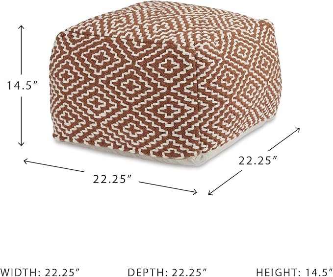Signature Design by Ashley Brynnsen Casual Handwoven Geometric Pouf, Orange & White