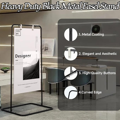 Wedding Sign Holder,Adjustable Welcome to Our Wedding Sign Stand with 2 Pack Leather Hanging Straps Heavy Duty Easel Rack Seating Chart Metal Stand for Birthday Party Baby Shower Graduation Ceremony Decoration,Black