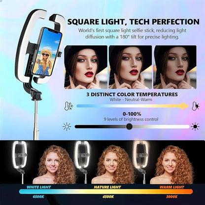 Foldable Selfie Light with Stand,54" Extendable Phone Holder Selfie Stick with Dimmable LED Lights and Remote,Ring Light Tripod for Video Recording/Live Stream/Makeup/Photography/YouTube/TikTok
