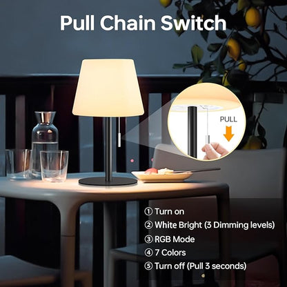 Solar Table Lamp for Outside Patio Solar Lamp Outdoor Lamp Waterproof with Light Sensor,Dimmable Warm White+RGB LED Rechargeable Lamps Cordless Battery Operated Table Lamp （Black）