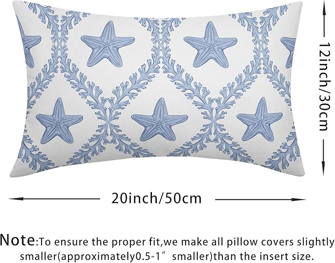 Coastal Pillow Covers 12x20 Set of 2 Ocean Starfish Pattern Decorative Light Blue Pillowcases Outdoor Beachy Throw Pillow Covers with Zipper Soft Cozy for Sofa Bed Chair Living Room Home Decor
