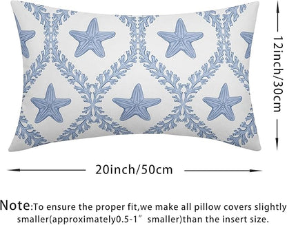 Coastal Pillow Covers 12x20 Set of 2 Ocean Starfish Pattern Decorative Light Blue Pillowcases Outdoor Beachy Throw Pillow Covers with Zipper Soft Cozy for Sofa Bed Chair Living Room Home Decor