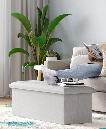 Folding Storage Ottoman Bench, Multi-Functional Ottoman Foot Rest, End of Bed Bench, Storage Chest for Living Room, Bedroom, Hallway, Entryway, Holds Up to 600 lbs (Light Gray, 43 Inches)