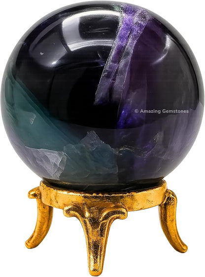 Amazing Gemstone Fluorite Crystal Ball with Stand - 1.5 Inches Crystal Sphere Meditation Balls for Witchcraft and Decorative Balls