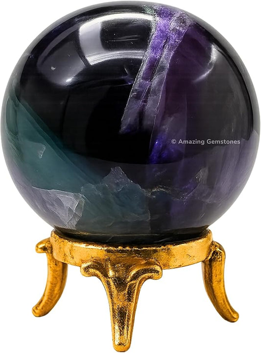 Amazing Gemstone Fluorite Crystal Ball with Stand - 1.5 Inches Crystal Sphere Meditation Balls for Witchcraft and Decorative Balls