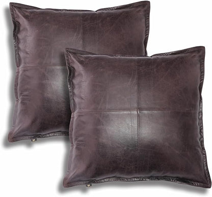 LL LEATHER LOVERS Lambskin Leather Pillow Cover - Sofa Cushion Case - Decorative Throw Covers for Living Room & Bedroom, 22x22 Inches - Dark Brown Box Pack of 2