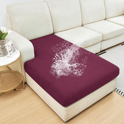 NAISI Waterproof Couch Cushion Covers Thick Velvet Fabric Washable Sofa Slipcovers 1 Piece Individual Sectional Couch Covers with Elastic Bottom(1 PC for Chaise Lounge,Burgundy)