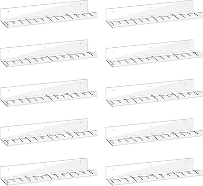 LAZYROSY 10 Pack Floating Shelves - Clear Acrylic/PET Wall Mounted Non-Drilling Storage Rack with Adhesive, Invisible Bathroom and Bedroom Shelves for Kitchen, Living Room, Clear Decoration