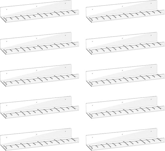LAZYROSY 10 Pack Floating Shelves - Clear Acrylic/PET Wall Mounted Non-Drilling Storage Rack with Adhesive, Invisible Bathroom and Bedroom Shelves for Kitchen, Living Room, Clear Decoration