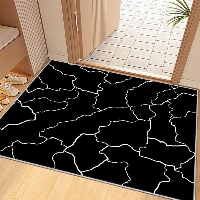 Abstract Rugs for Living Room - Modern Washable Area Rug, 5x8 Abstract Black and White Rug, Minimalist Rugs,Carpet Non Slip Home Decor
