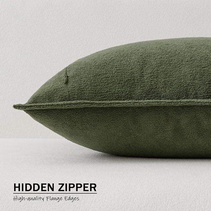 Kevin Textile 16x24 Inch Lumbar Pillow Cover 1 Pack Soft Boucle Textured Decorative Waterproof Rectangle Cushion Elegant Accent Pillow for Couch Sofa Chair Bed Home Decor Indoor Outdoor Olive Green