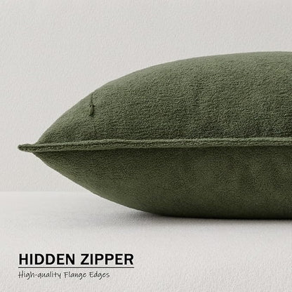 Kevin Textile 16x24 Inch Lumbar Pillow Cover 1 Pack Soft Boucle Textured Decorative Waterproof Rectangle Cushion Elegant Accent Pillow for Couch Sofa Chair Bed Home Decor Indoor Outdoor Olive Green
