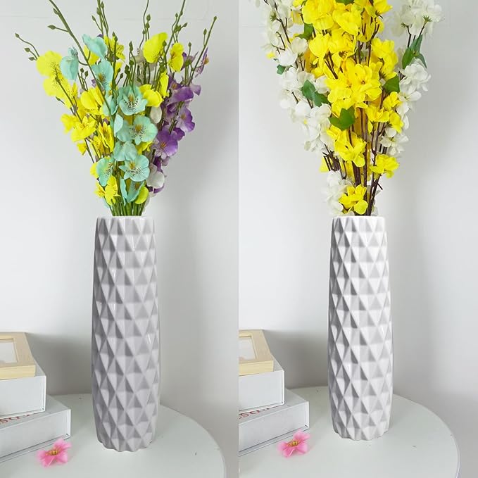 12Inch Tall Ceramic White Flower Vases,Home Decor White Vase for Pampas Grass,Modern Textured Vases for Living Room Decorations,Table Centerpieces,Shelf,Farmhouse Small Ceramic Vase