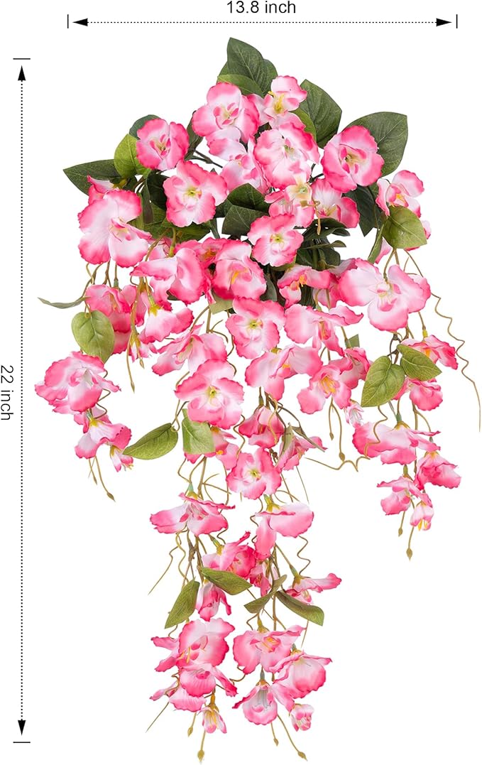 Fake Hibiscus Artificial Hanging Flowers Plants for Outdoors Spring Decoration, 2pcs Silk Hibiscus Vines Realistic UV Resistant Pink Faux Flowers for Outside Planter Porch Patio Yard Wedding Party Urn