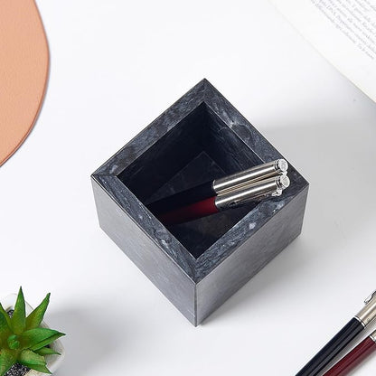 Real Natural Travertine Marble Toothbrush Holder & Pen Holder & Makeup Brush Holder & Utensil Holder, Genuine Stone Rectangular Bathroom Tumbler Cup, Durable Office & Home Countertop Organizer