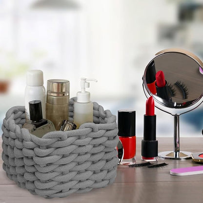 Small Woven Basket, Gray Small Basket Mini Cotton Rope Baskets for Little Items, Square Cute Baskets for Baby Room, Nursery, Bedroom