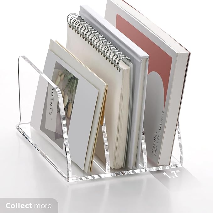 SANRUI Acrylic Mail Organizer for Desk, Clear Desk Organizer with 3 Vertical Slots, Upright Binder Divide for Notebooks, Mails, Books, Office Supplies, Small File Holder for Office,Home, School