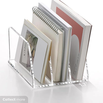 SANRUI Acrylic Mail Organizer for Desk, Clear Desk Organizer with 3 Vertical Slots, Upright Binder Divide for Notebooks, Mails, Books, Office Supplies, Small File Holder for Office,Home, School