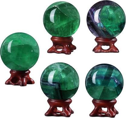 SUNYIK Natural Fluorite Ball Sphere with Resin Stand Polished Crystal Sphere Stone Figurine Decor for Home Office Tabletop, 1.6-1.9"(41-50mm)