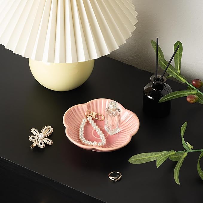 Flower Shape Ring Tray, Key Bowl, Ceramic Trinket Tray Decorative Jewelry Dish for Rings Necklace Earring Key Watch, Home Decoration for Friend Sister Mom