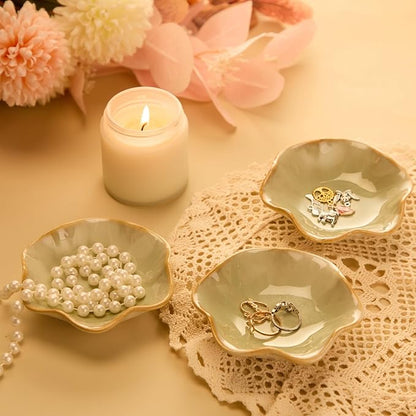 8 Pcs Ceramic Trinket Dish Lotus Leaf Jewelry Tray Small Ring Dish for Earrings, Rings, Jewelry Holder, Key Bowl(Green)