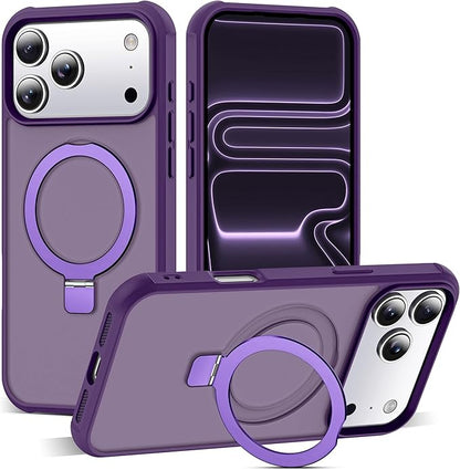 Compatible with iPhone 17 Pro Max Case with Invisible Magnetic O-Ring Stand Military-Grade Translucent Case for iPhone 17 ProMax 6.9" [Compatible with Mag-Safe][Great Grip Feeling], Purple