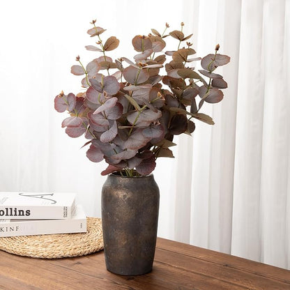 Briful 9.06'' Large Ceramic Rustic Vase Shabby Vintage Textured Vase, 4.33'' Wide Mouth Pampas Vases for Fake Flowers Branches, Farmhouse Home Décor, Weddings Shelf Table Decor, Brown