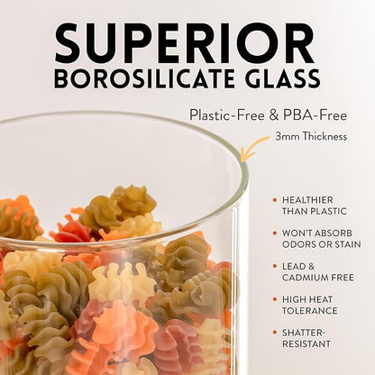 Glass Canisters with Airtight Lids, BPA-Free Borosilicate Glass Jars with Airtight Lid, Kitchen Canister Set for Pantry Storage, Food Storage, Set of 6 (28 oz)