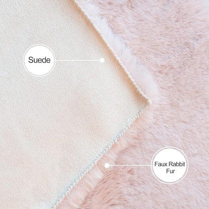 Pink Boho Faux Rabbit Fluffy Fur Rugs for Bedroom Shag Circle Washable Area Rugs for Living Room Nursery Round Rug 4ft