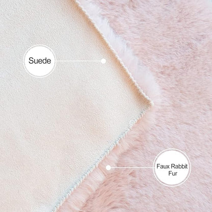 Pink Fuzzy Washable Furry Area Rugs for Living Room Faux Rabbit Fur Nursery Rug for Bedroom 2x4 Runner Rug