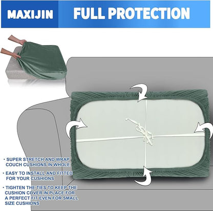 MAXIJIN 1 Piece Velvet Chaise Cover Stretch Sectional Couch Covers for L Shaped Sofa Fitted Soft Chaise Lounge Cushion Cover Sofa Slipcover with Elastic Bottom (Chaise Cover, Pea Green)
