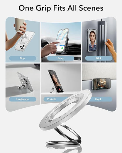 ESR for MagSafe Phone Grip, Dual-Side Magnetic Phone Grip,360° Adjustable Thin Magnetic Ring Holder Stand,for iPhone 17 16 15 14 13 12, Samsung,All Phones, MagSafe Accessories (2 Metal Rings Included)