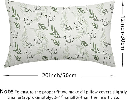Sage Green Spring Pillow Covers 12x20 Set of 2 Leaves Throw Pillow Covers Neutral Pillowcase Linen Decoration Farmhouse Soft Decorative Plants Vintage Cushion Case Couch for Indoor Outdoor Home Decor