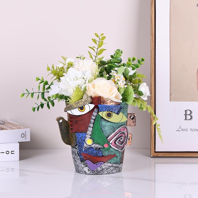 Picasso Brutalist Abstract Beauty Face Flower Pot,Decorative Colorful Head Planter for Patio,Funky Plant Pots,Unique Large Flower Vase for Indoor Plants,Funny Flower Vases Pots